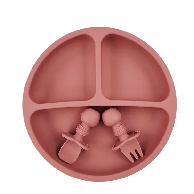 Assiette à ventouse et couverts en silicone pour bébé